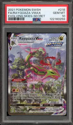 Pokemon Rayquaza VMAX Evolving Skies Secret Rare Full Alt Art #218 PSA 10 - Image 1