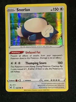 Pokemon Snorlax TCG Holo Rare Reverse Holo Card 143/196 SWSH Lost Origin NM - Image 1