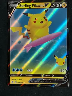 Surfing Pikachu V Pokemon TCG Celebrations 25th Anniversary Full Art Holo 08/025 - Image 1