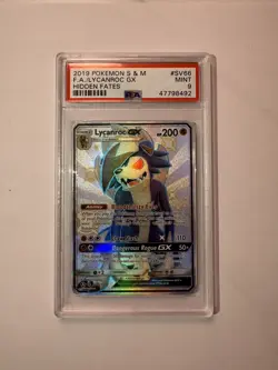 2019 Pokemon Sun & Moon Hidden Fates Lycanroc GX SV66 PSA 9 MINT - Image 1
