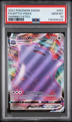 2021 POKEMON SWORD &SHIELD SHINING FATES #051 FA/DITTO VMAX SHINING FATES PSA 10 - Image 1