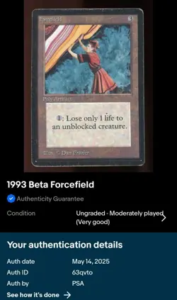 1993 Beta Forcefield Magic The Gathering MTG - Image 3