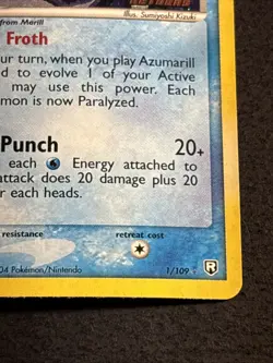Azumarill 1/109 Pokemon Team Rocket Returns Reverse Holo Foil STAMPED Card LP - Image 4