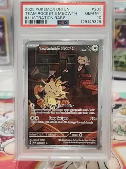 Team Rocket's Meowth 203/182 Destined Rivals Illustration Rare Holo PSA 10 - Image 2