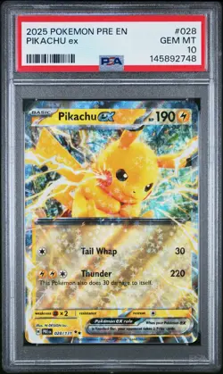 2025 POKEMON PRE EN-PRISMATIC EVOLUTIONS #028 PIKACHU EX PSA 10 - Image 1