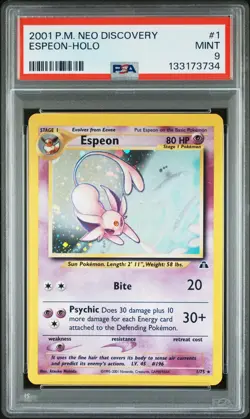 2001 POKEMON NEO DISCOVERY #1 ESPEON-HOLO PSA 9 - Image 1