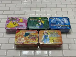Pokemon Vintage 2002 Dart Mini Lunch Box Gum Tin 5pc Lot - Sealed New - Image 1