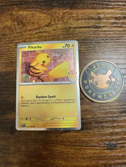 Pokemon Pikachu Temporal Forces Promo Stamped Card 051/162 WITH COIN - Image 1