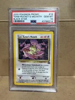 2000 Pokemon Black Star #18 Team Rocket's MEOWTH Promo Pokemon League - PSA 10 - Image 1