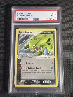 Pokemon Tyranitar Non Holo 17/17 Pop Series 1 PSA 9 Pop 79, 34 Higher - Image 1
