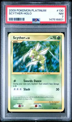 2009 POKEMON PLATINUM #130 SCYTHER-HOLO PSA 7 - Image 1