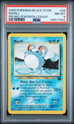 2000 POKEMON PROMO BLACK STAR POKEMON LEAGUE #29 MARILL PSA 8 - Image 1
