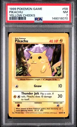 1999 POKEMON GAME YELLOW CHEEKS #58 PIKACHU PSA 7 - Image 1