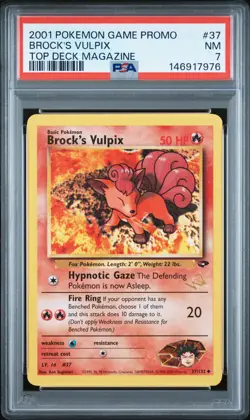 2001 POKEMON GAME PROMO TOP DECK MAGAZINE #37 BROCK'S VULPIX PSA 7 - Image 1