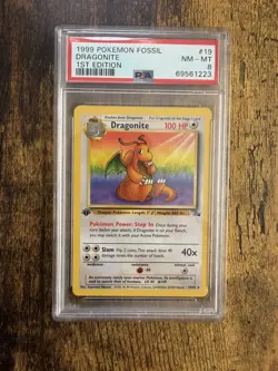 DRAGONITE PSA 8 1999 POKEMON FOSSIL #19/62 1ST EDITION Vintage Free Shipping - Image 1