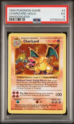 1999 Pokemon Game Shadowless #4 Charizard Holo PSA 5 EX - Image 1