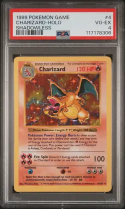 1999 POKEMON BASE SET SHADOWLESS #4 CHARIZARD-HOLO PSA 4 - Image 1