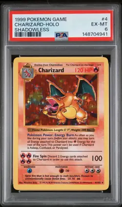 1999 POKEMON BASE SET SHADOWLESS #4 CHARIZARD-HOLO PSA 6 - Image 1