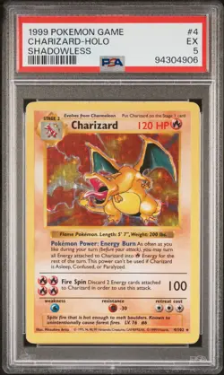 1999 POKEMON GAME SHADOWLESS #4 CHARIZARD-HOLO PSA 5 - Image 1
