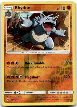 Pokemon Rhydon Burning Shadows SM03 #66/147 Uncommon Reverse Holo LP SET FILL! - Image 1