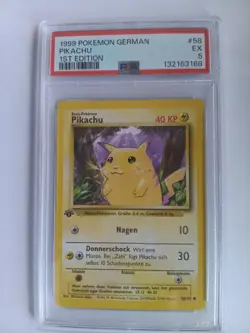 Pokemon Pikachu 1st Edition German 058/102 PSA EX-5 Base Set 40 HP - Image 1