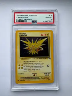 Pokemon TCG Zapdos Fossil Holo Card 15/62 Rare Vintage base 1999 WOTC PSA 8 - Image 1