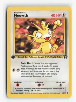 Meowth 62/82 Team Rocket Pokemon TCG Vintage Common - Image 1