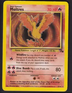 Moltres 27/62 Rare Fossil Pokemon MP/HP - Image 1