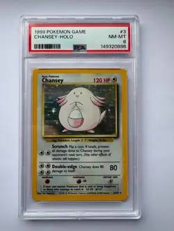 1999 Pokemon TCG Chansey PSA 8 Base Set Holo Vintage 3/102 WOTC - Image 1