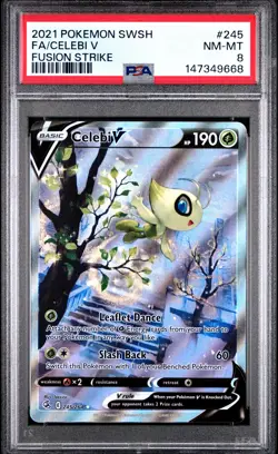 2021 POKEMON SWORD & SHIELD FUSION STRIKE #245 FULL ART/CELEBI V PSA 8 - Image 1