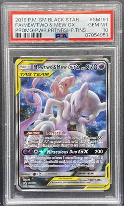 2019 POKEMON SM BLACK STAR PROMO #SM191 FULL ART/MEWTWO & MEW GX PSA 10 - Image 1