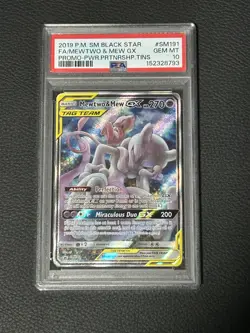 2019 POKEMON SM BLACK STAR PROMO #SM191 FULL ART MEWTWO & MEW GX PSA 10 - Image 1