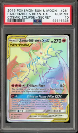 Pokemon Charizard & Braixen GX Cosmic Eclipse Secret Rare #251 PSA 10 Gem Mint - Image 1