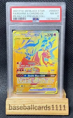 2021 POKEMON SM BLACK STAR PROMO #SM247 FULL ART/RESHIRAM & CHARIZARD GX PSA 7 P - Image 1