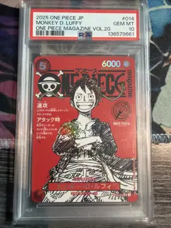 2025 ONE PIECE JAPANESE PROMOS ONE PIECE MAGAZINE VOL.20 MONKEY D. LUFFY PSA 10 - Image 1