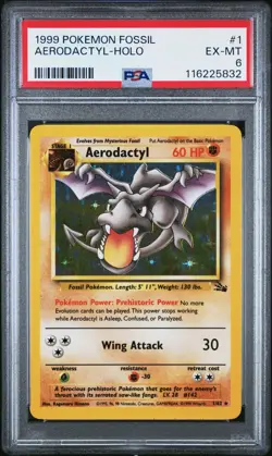 1999 POKEMON FOSSIL #1 AERODACTYL-HOLO PSA 6 - Image 1