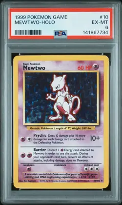 1999 POKEMON BASE SET UNLIMITED #10 MEWTWO-HOLO PSA 6 - Image 1