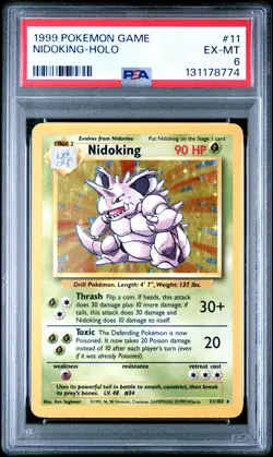 1999 POKEMON BASE SET UNLIMITED #11 NIDOKING-HOLO PSA 6 - Image 1