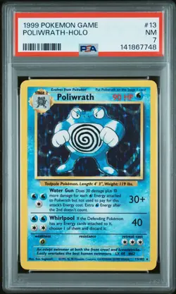 1999 POKEMON BASE SET UNLIMITED #13 POLIWRATH-HOLO PSA 7 - Image 1