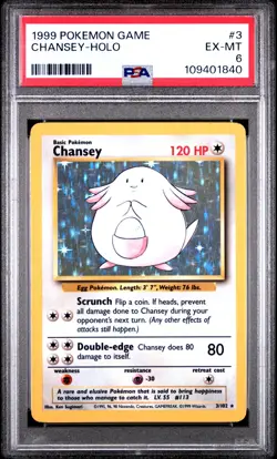 1999 POKEMON BASE SET UNLIMITED #3 CHANSEY-HOLO PSA 6 - Image 1