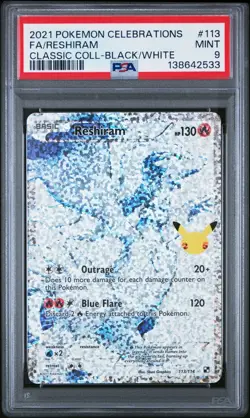 2021 Pokemon Celebrations Reshiram Classic Collection B&W 113/114 PSA 9 Mint - Image 1