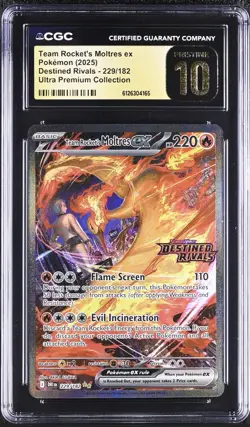 2025 POKEMON DESTINED RIVALS #229 TEAM ROCKET'S MOLTRES STAMPED CGC PRISTINE 10 - Image 1