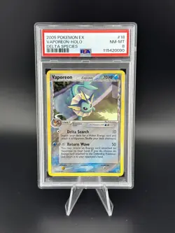 2005 Pokemon EX Delta Species Vaporeon Reverse Holo 18/113 PSA 8 NM-MT - Image 1