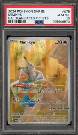 Pokemon Center Stamp Promo Mimikyu Paldean Fates ETB SVP EN 075 PSA 10 Gem Mint - Image 1