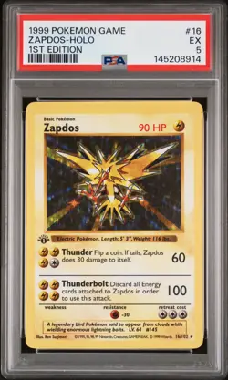 1999 POKEMON BASE SET 1ST EDITION #16 ZAPDOS-HOLO PSA 5 - Image 1