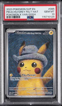 2023 POKEMON SVP EN-SV BLACK STAR PROMO #085 PIKACHU WITH GREY FELT HAT PSA 10 - Image 1
