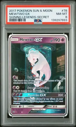 2017 POKEMON SUN & MOON SHINING LEGENDS SECRET #78 MEWTWO GX PSA 8 - Image 1