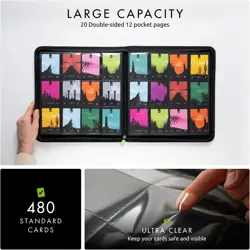 12 Pocket Trading Card Zip Binder, 480 cards, Exo-Tec Album Material, 20 Sid... - Image 4