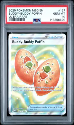 2025 Pokemon Meg En-Mega Evolution #167 Buddy-Buddy Poffin Ultra Rare PSA 10 - Image 1