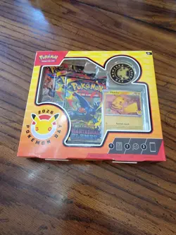 Pokemon Day 2026 Collection Box Pikachu Promo Card Coin 3 Booster Packs - Image 1